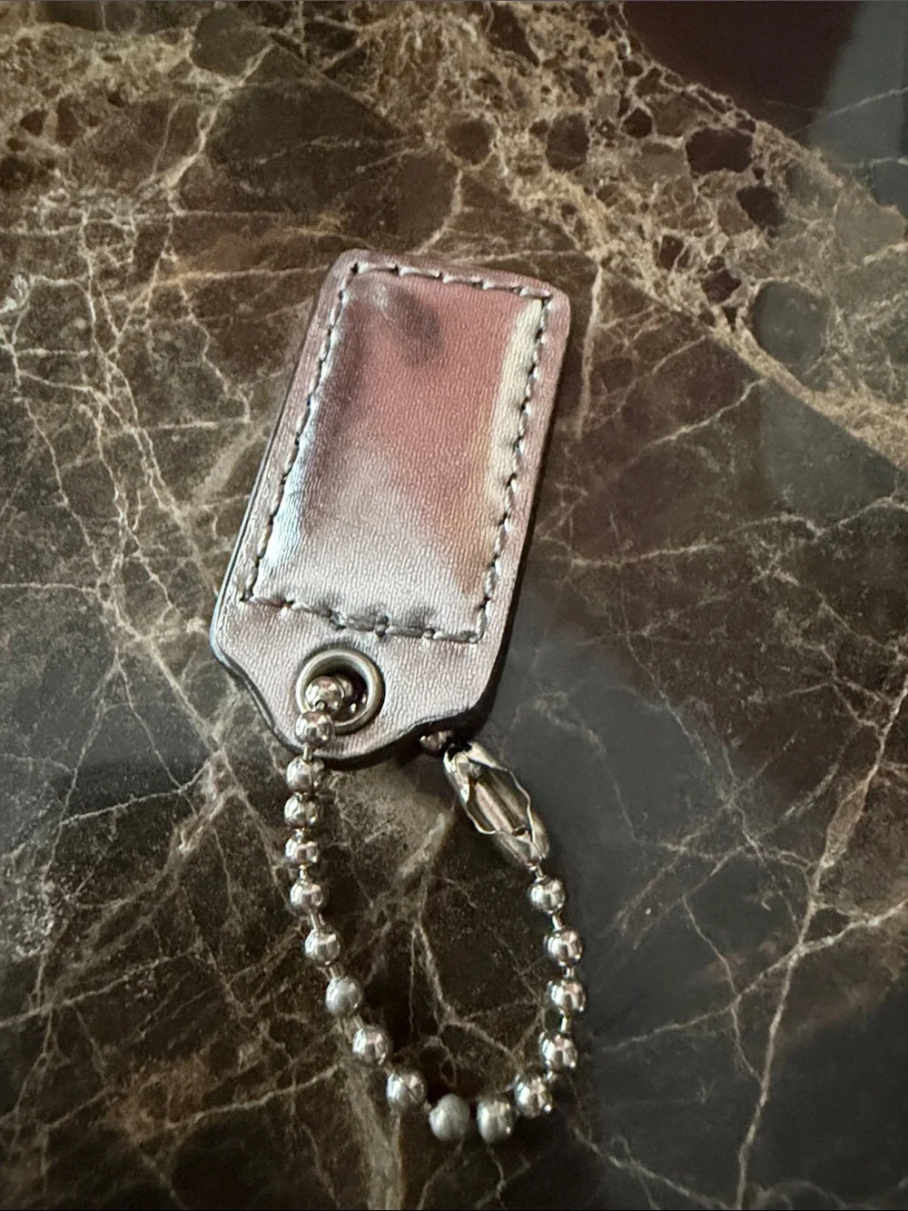 Coach Metallic Silver Leather Tag Key Holder
